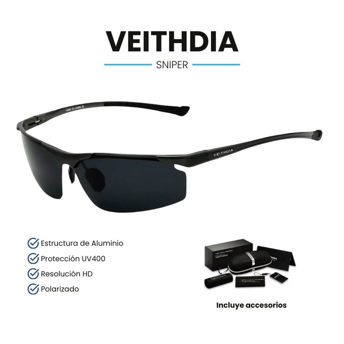 VEITHDIA - Lentes de Sol VEITHDIA Sniper - Polarizados - UV400 - Gris