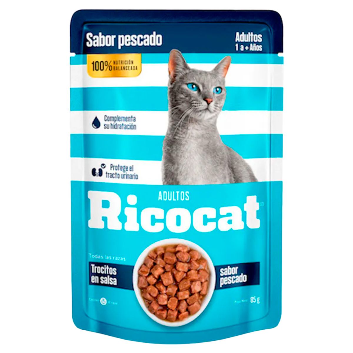 RICOCAT - Pack Caja x15 Comida Húmeda para Gato Ricocat Pescado 85gr