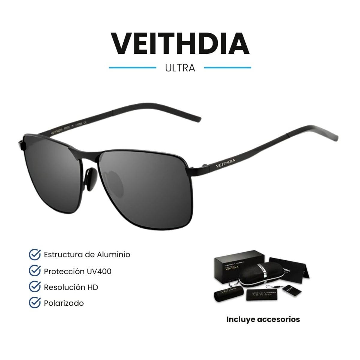 VEITHDIA - Lentes de Sol VEITHDIA Ultra - Polarizados - UV400 - Negro
