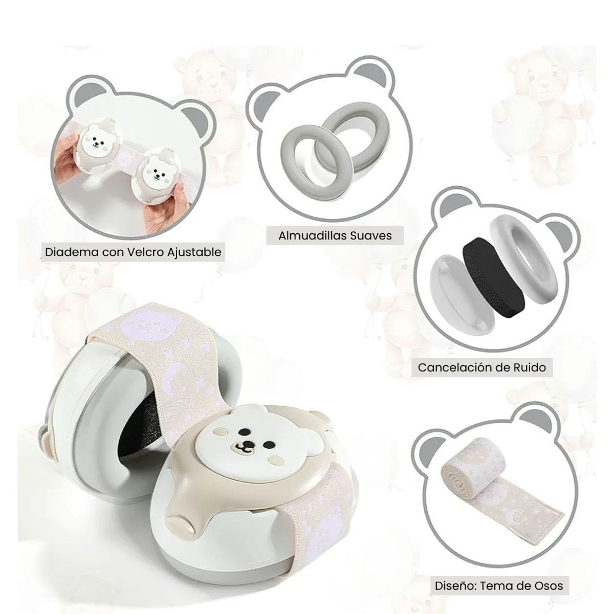 GENERICO - Audifonos Antiruido Orejeras Bebés 1-18 Meses Vincha Ajustable BEIGE - YOMAY