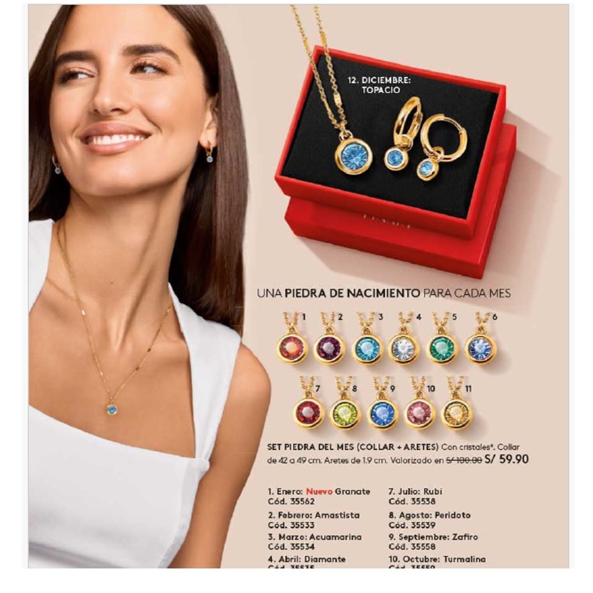 ESIKA - Set Collar + Aretes Topacio Diciembre Baño de Oro 24k y Cristales