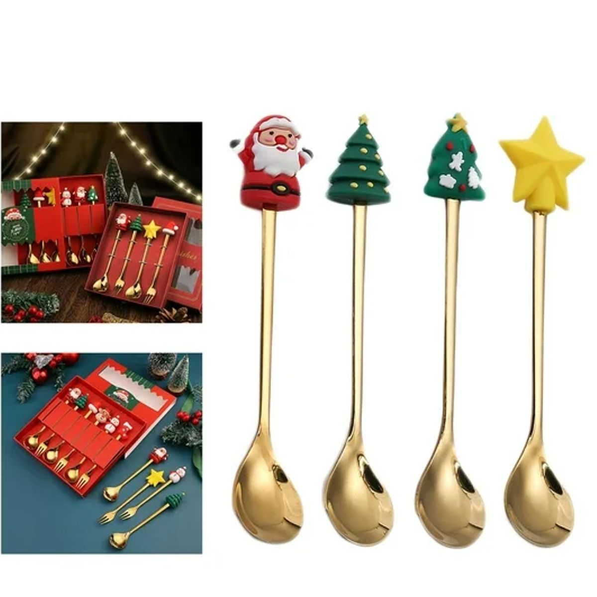 GENERICO - Mini Cubiertos con Diseño Navideño set x4