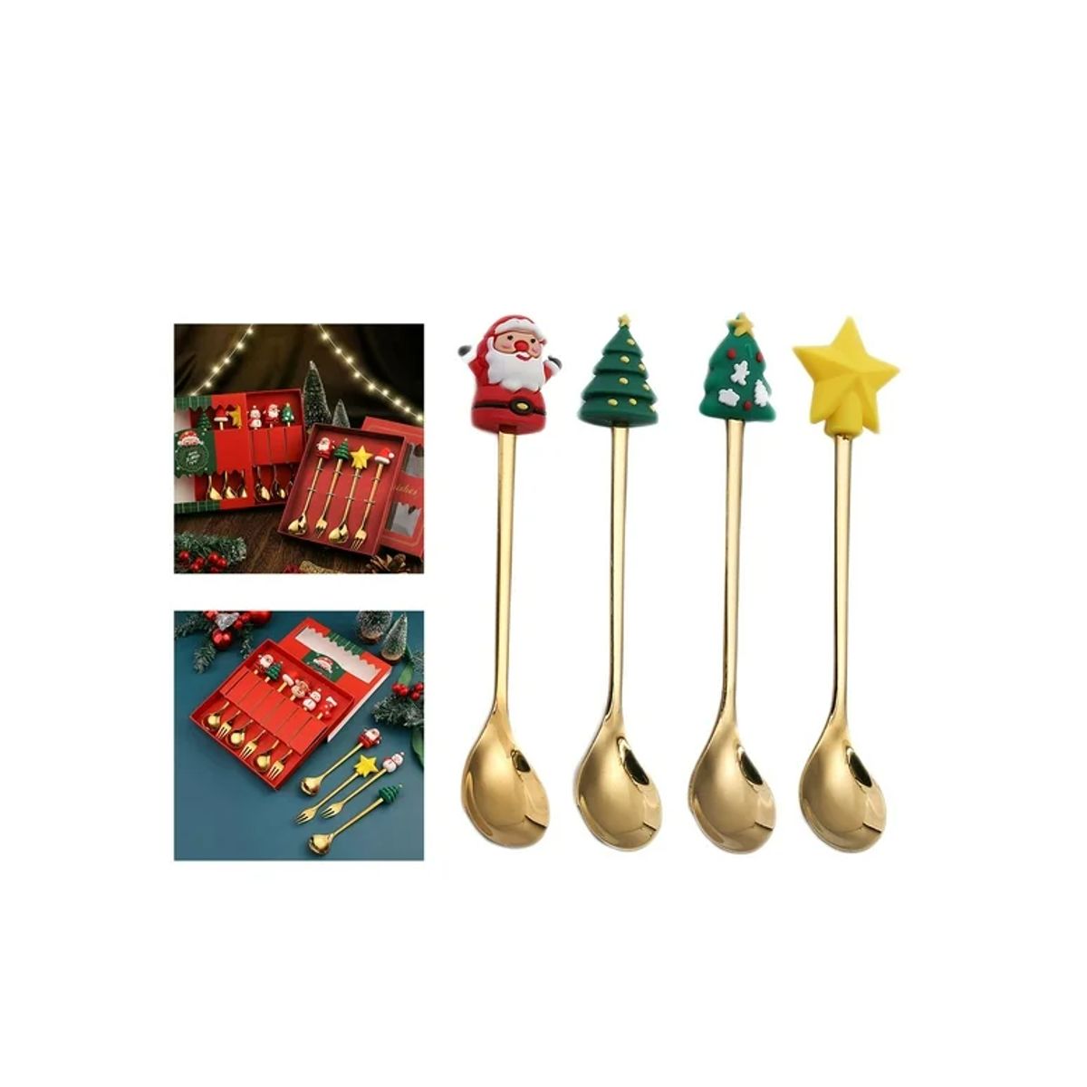 GENERICO - Mini Cubiertos con Diseño Navideño set x4