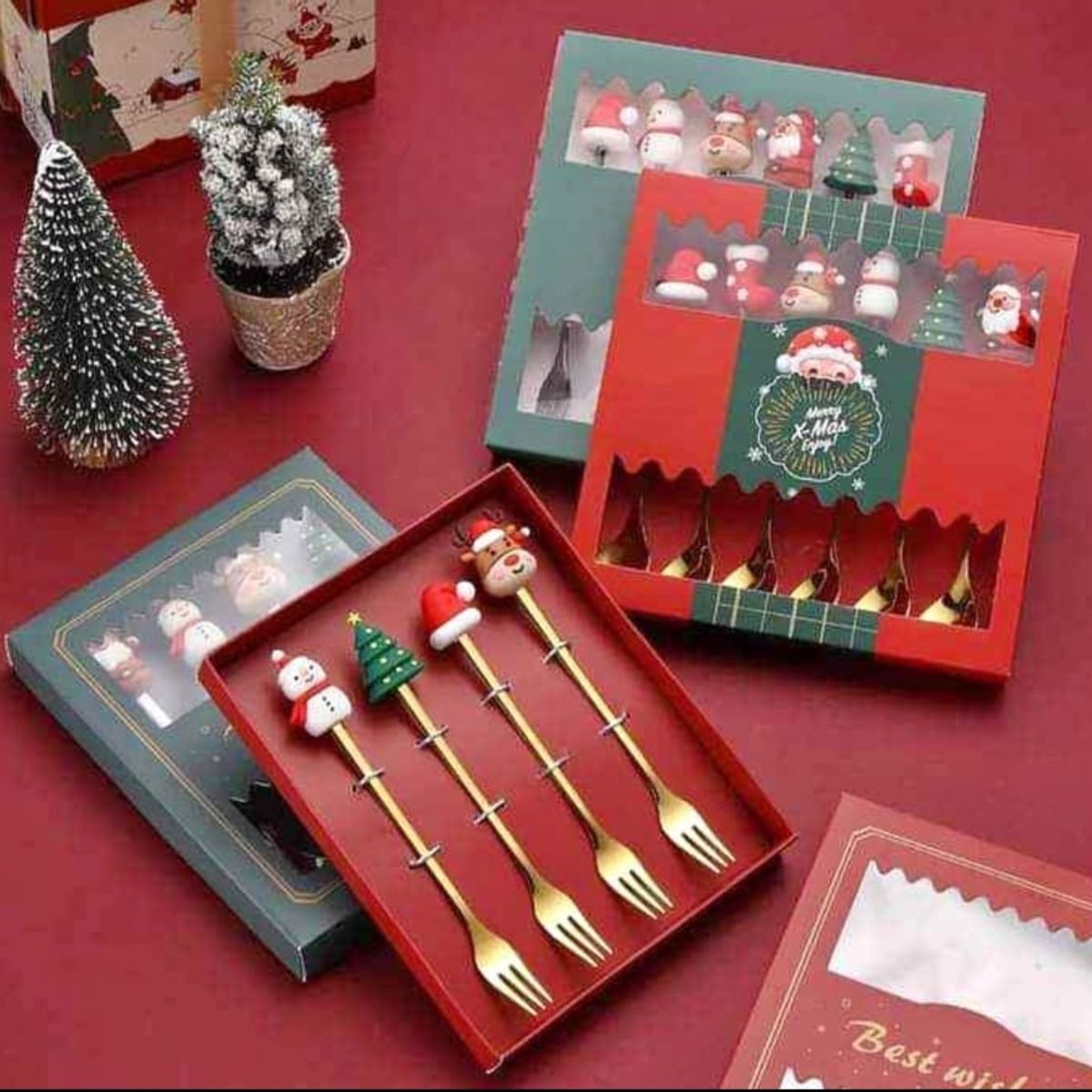 GENERICO - Mini Cubiertos con Diseño Navideño set x4