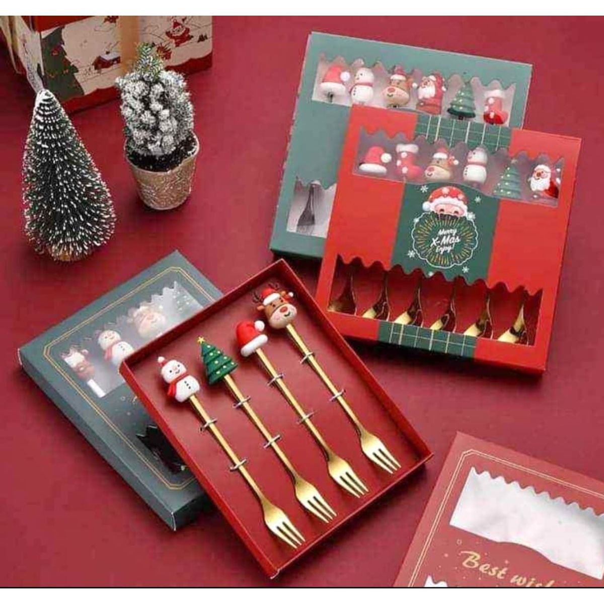 GENERICO - Mini Cubiertos con Diseño Navideño set x4