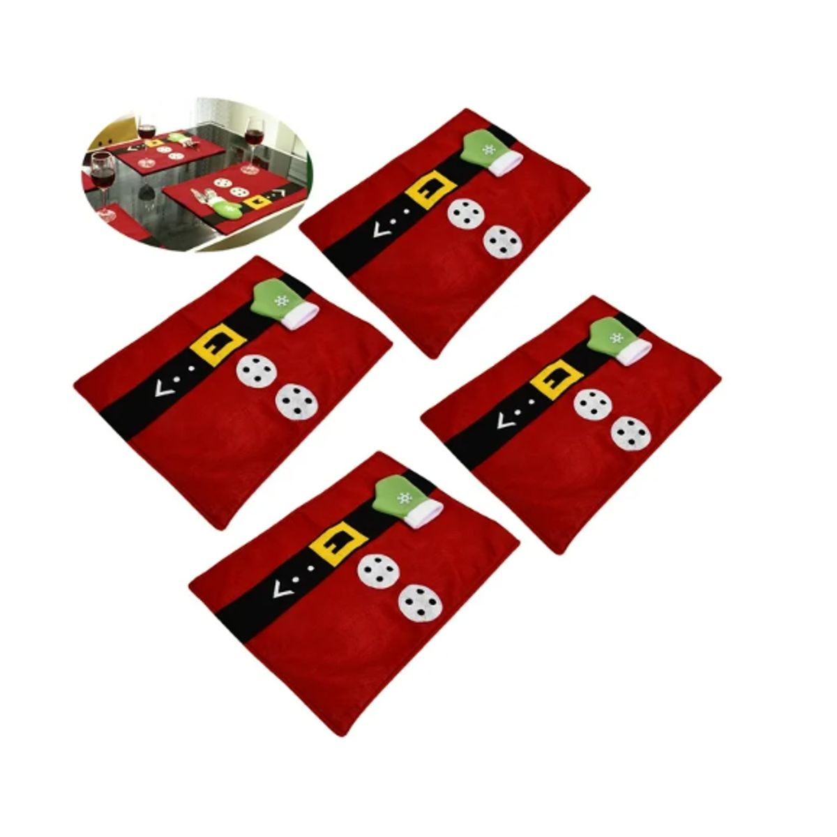 GENERICO - Set 4 Individuales Navideños Papa Noel Posa Cubierto