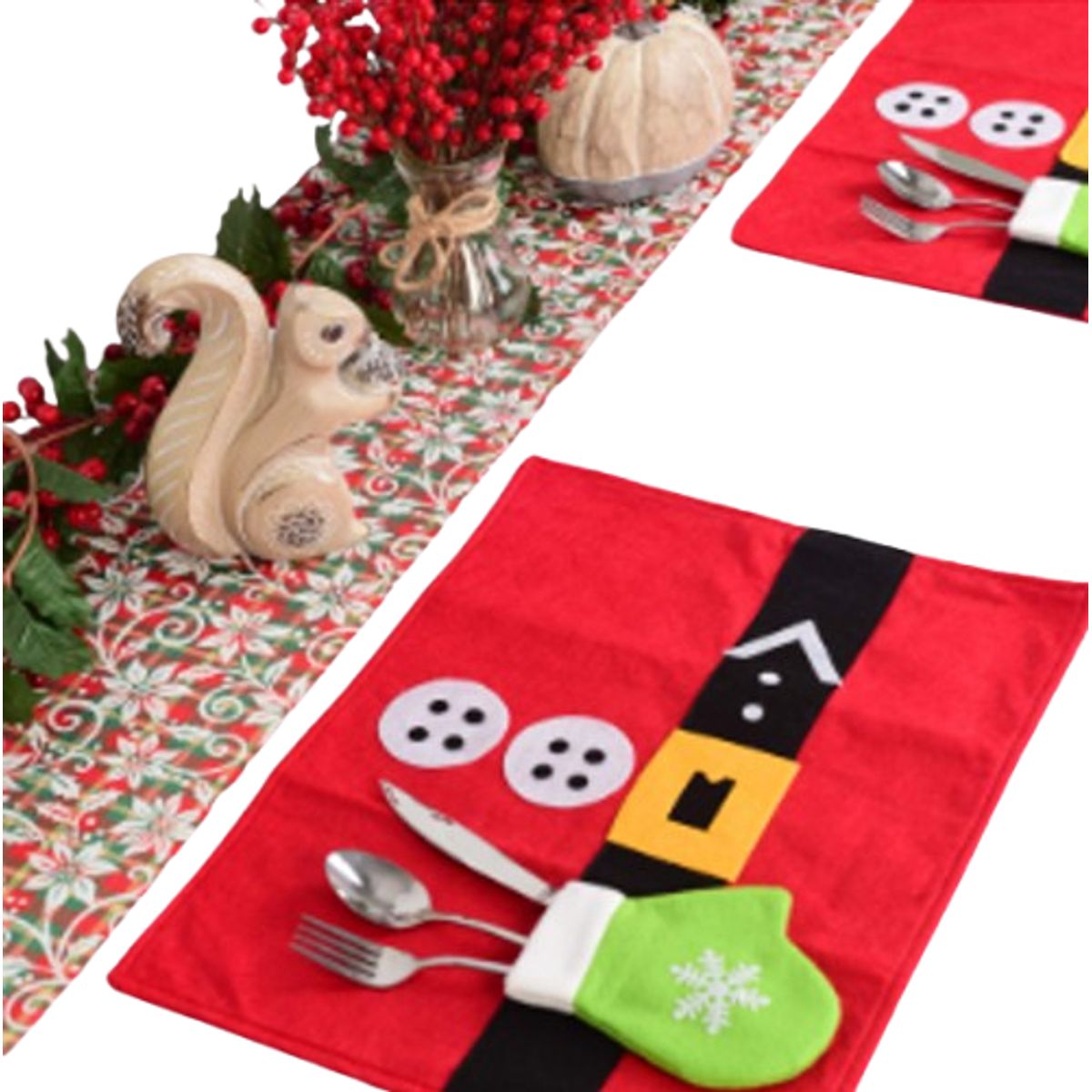 GENERICO - Set 4 Individuales Navideños Papa Noel Posa Cubierto