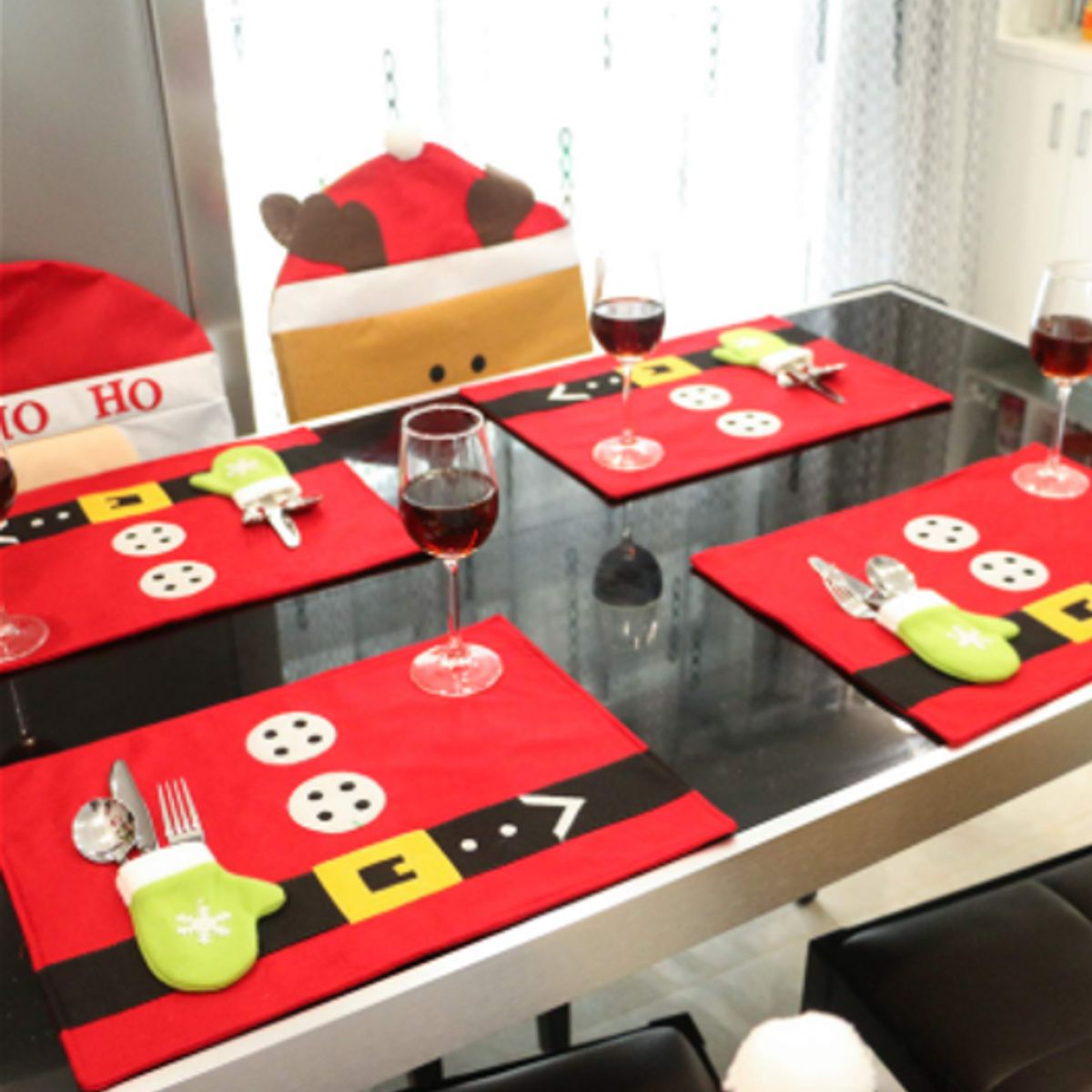 GENERICO - Set 4 Individuales Navideños Papa Noel Posa Cubierto