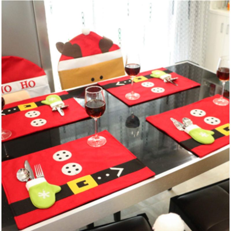 GENERICO - Set 4 Individuales Navideños Papa Noel Posa Cubierto