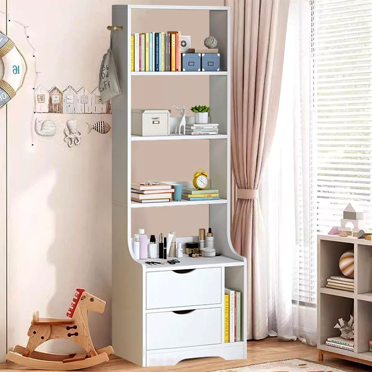 GENERICO - Velador Moderno con Estante  Runby Blanco Amore Home