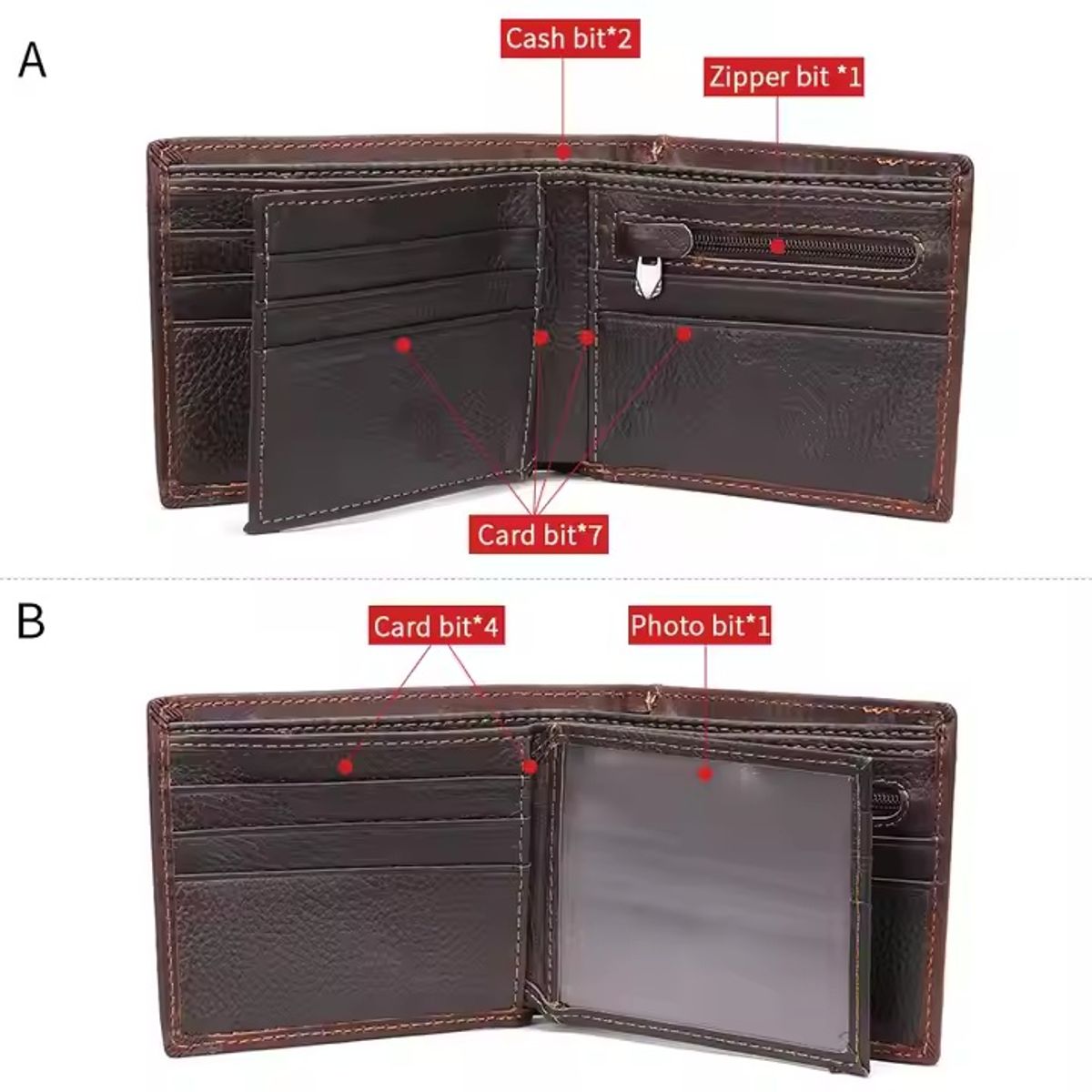 GENERICO - Billetera de Cuero Genuino Marron Aguila