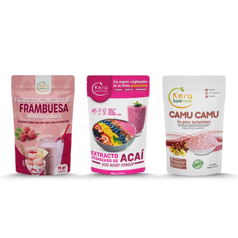 KERA SUPERFOODS - PACK POLVOS ATOMIZADOS FRAMBUESA 75G + ACAI 100G + CAMU CAMU 100G