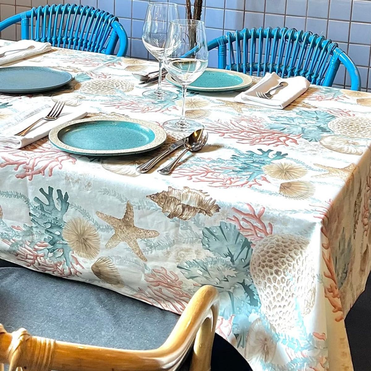 CASIOPIA - Mantel antimanchas rectangular 6 sillas ARRECIFE