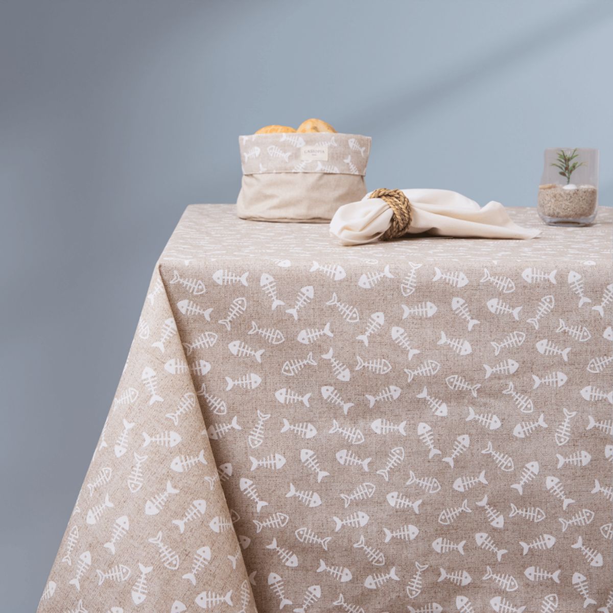 CASIOPIA - Mantel antimanchas cuadrado 8 sillas ASIA BEIGE