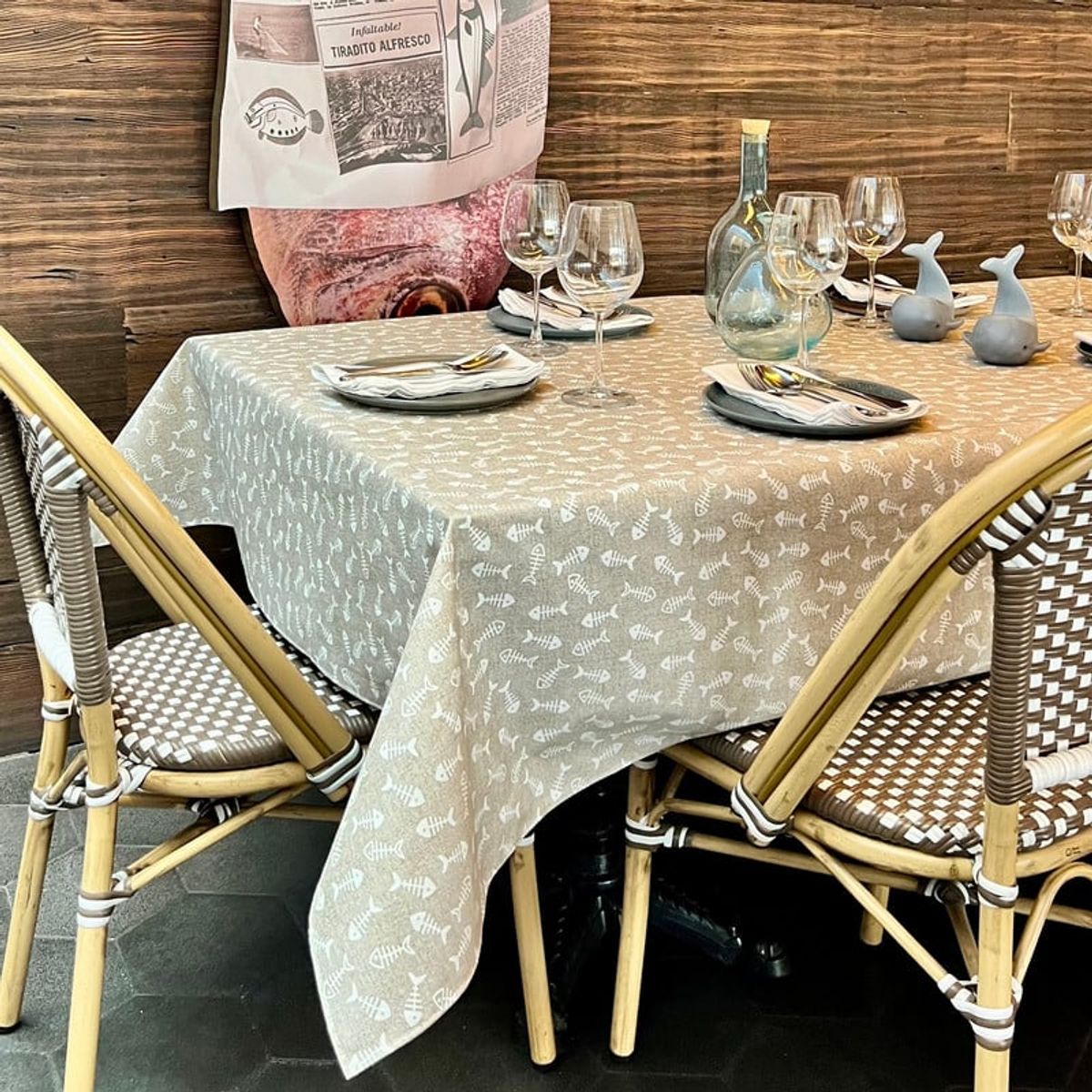 CASIOPIA - Mantel antimanchas cuadrado 8 sillas ASIA BEIGE