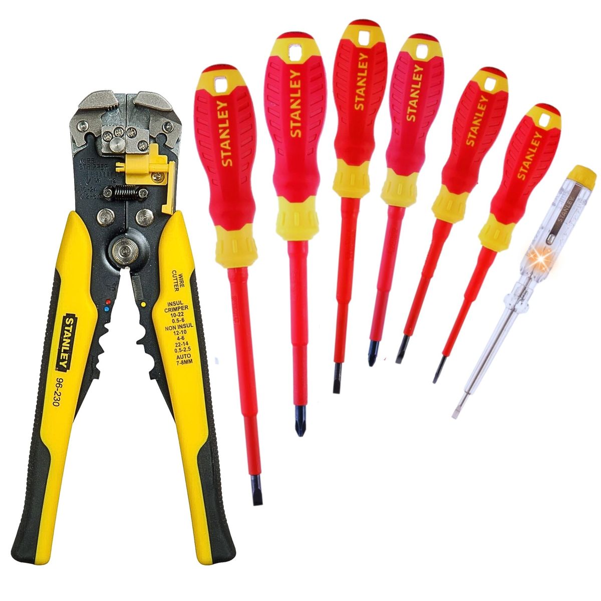STANLEY - Kit desarmadores dielectricos 1000V + alicate pelacable profesional