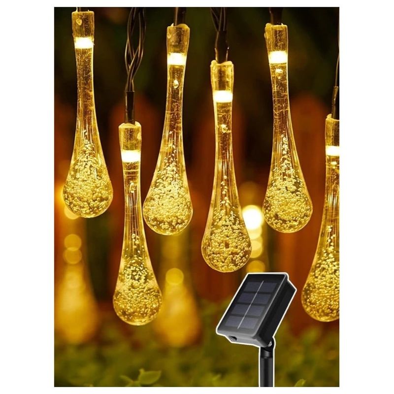 GENERICO - Luz Solar LED Recargable Gota Lagrimas 10 M - Calido ambar