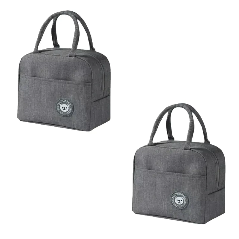 GENERICO - Pack x2 Loncheras Bolsos Para alimentos con diseño liso - Gris