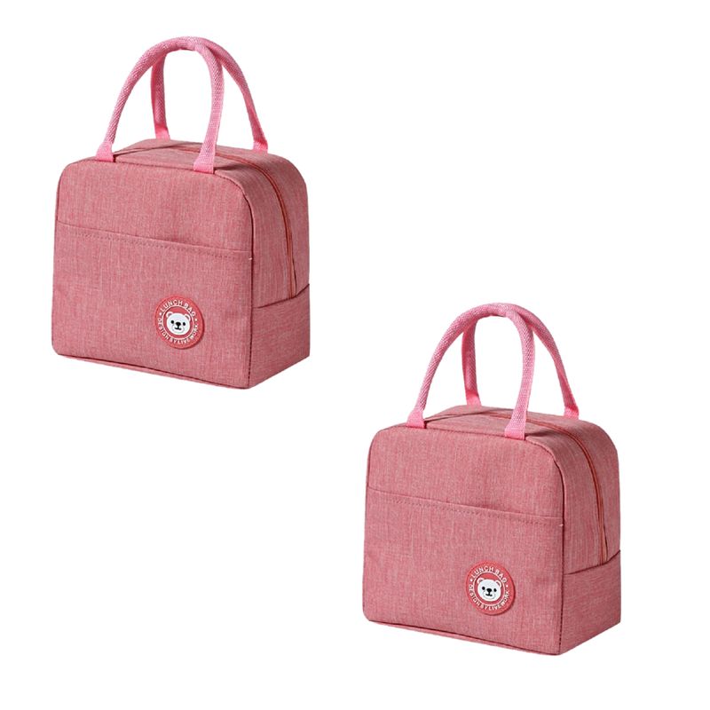 GENERICO - Pack x2 Loncheras Bolsos Para alimentos con diseño liso - Rosa
