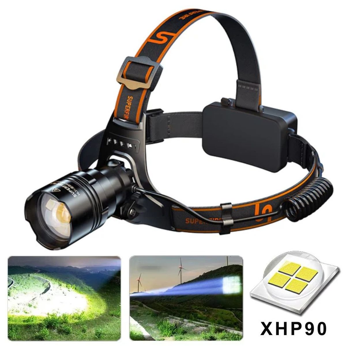 OEM - Linterna Frontal Potente XHP90 36W Recargable USB-C con Zoom 21700 8000mAh