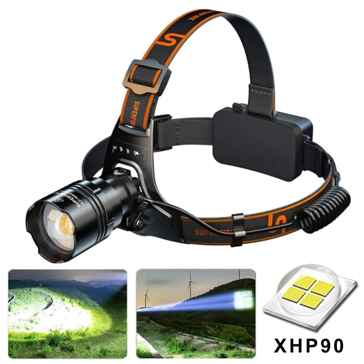 OEM - Linterna Frontal Potente XHP90 36W Recargable USB-C con Zoom 21700 8000mAh