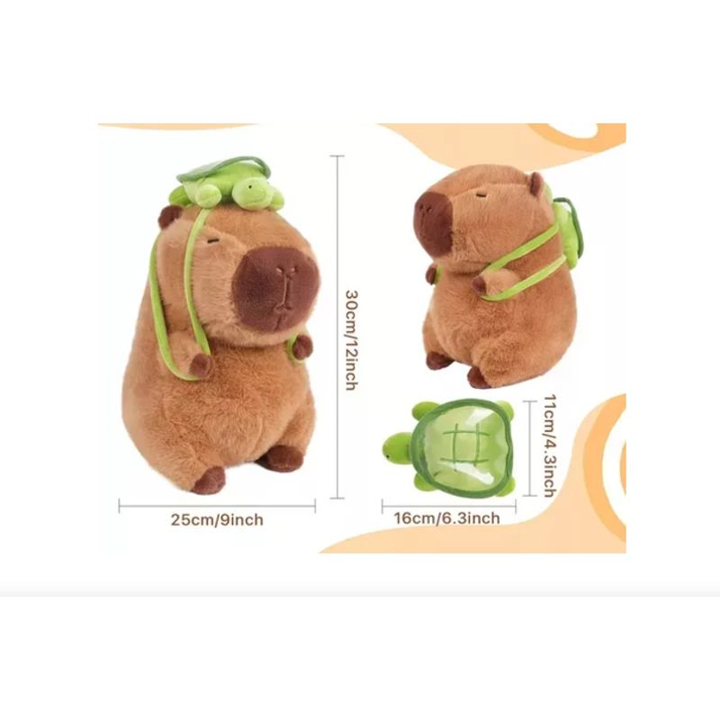 GENERICO - Peluche Capibara con Mochila de Tortuga 30cm