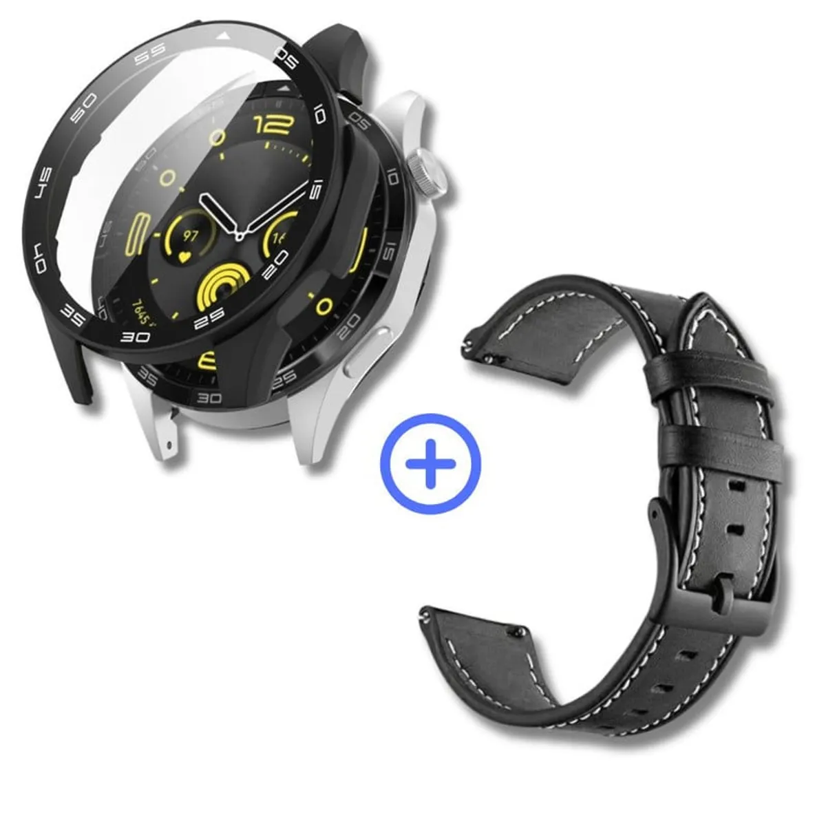 GENERICO - Pack case protector + correa cuero negro para Huawei watch GT3 SE
