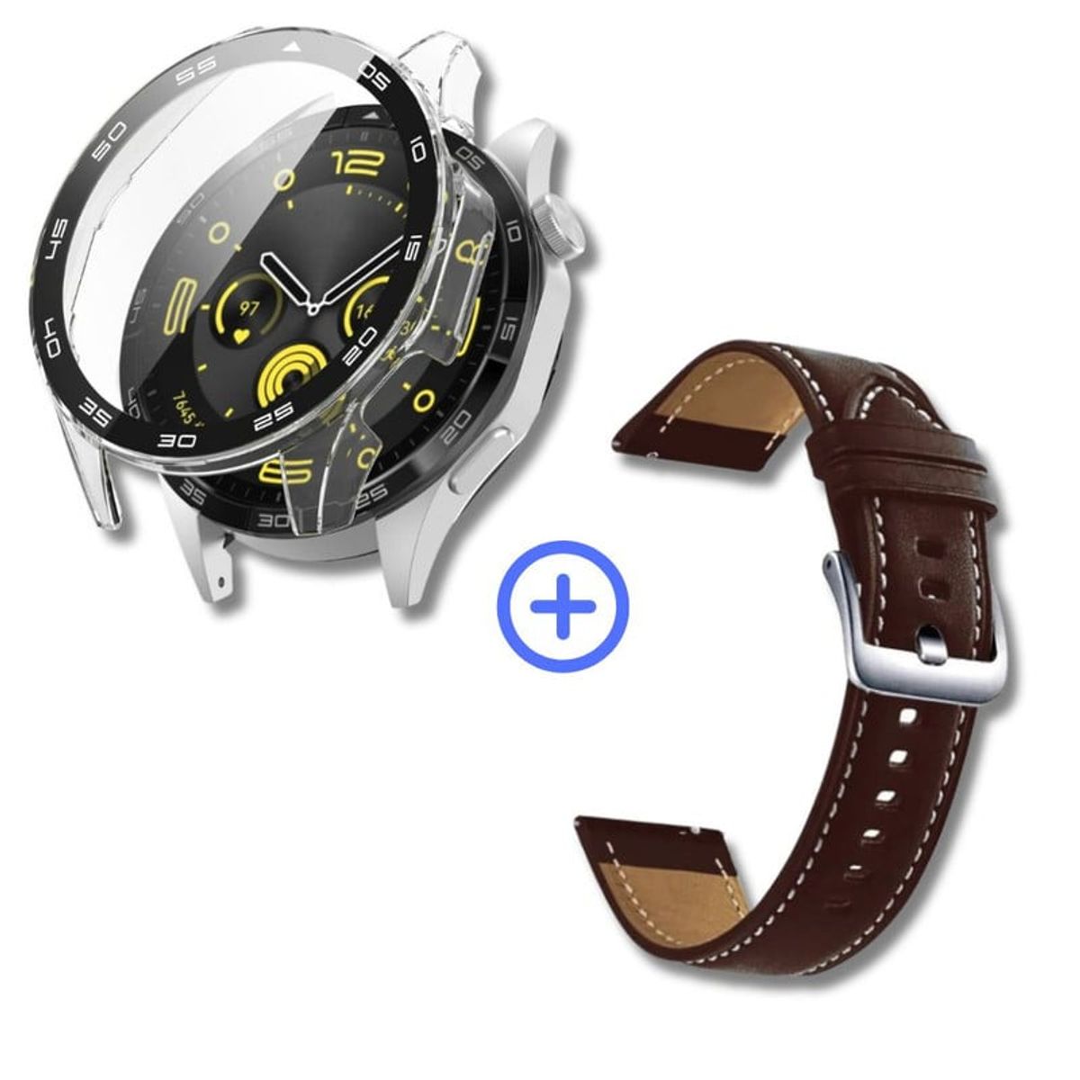GENERICO - Pack case protector + correa cuero marron para Huawei watch GT2 46MM
