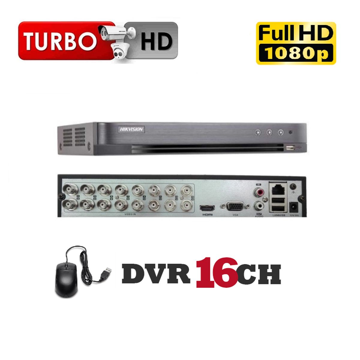 HIKVISION - Grabador DVR 16CH Soporta 1 HDD 720P, 1080p Lite con AUDIO Hikvision