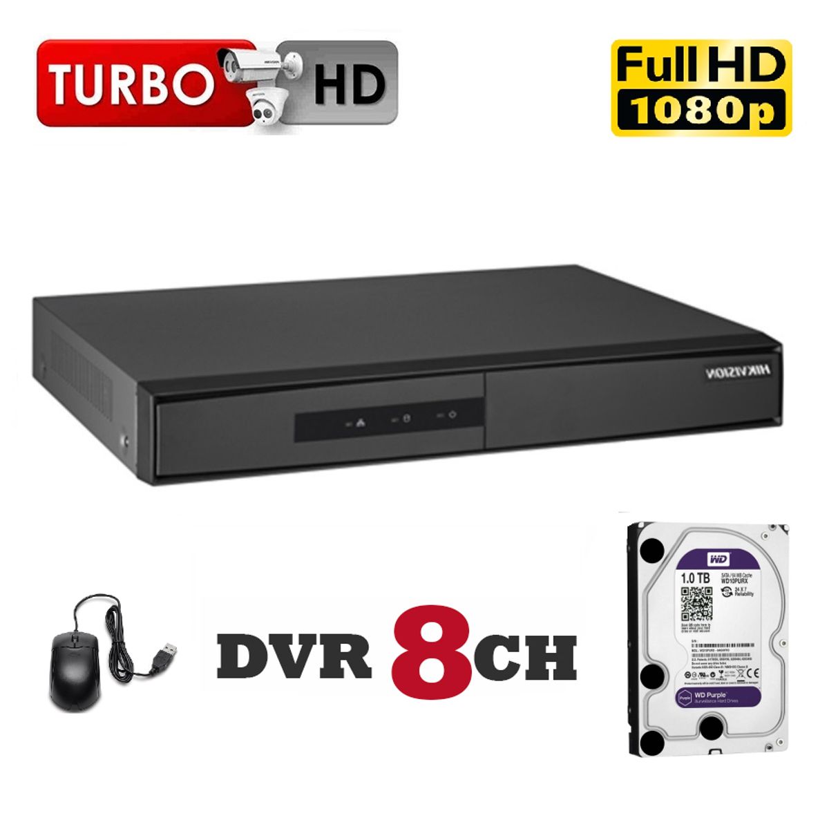 HIKVISION - Grabador DVR 8CH Soporta 1 HDD 720P, 1080p Lite con AUDIO Hikvision + 1TB WD