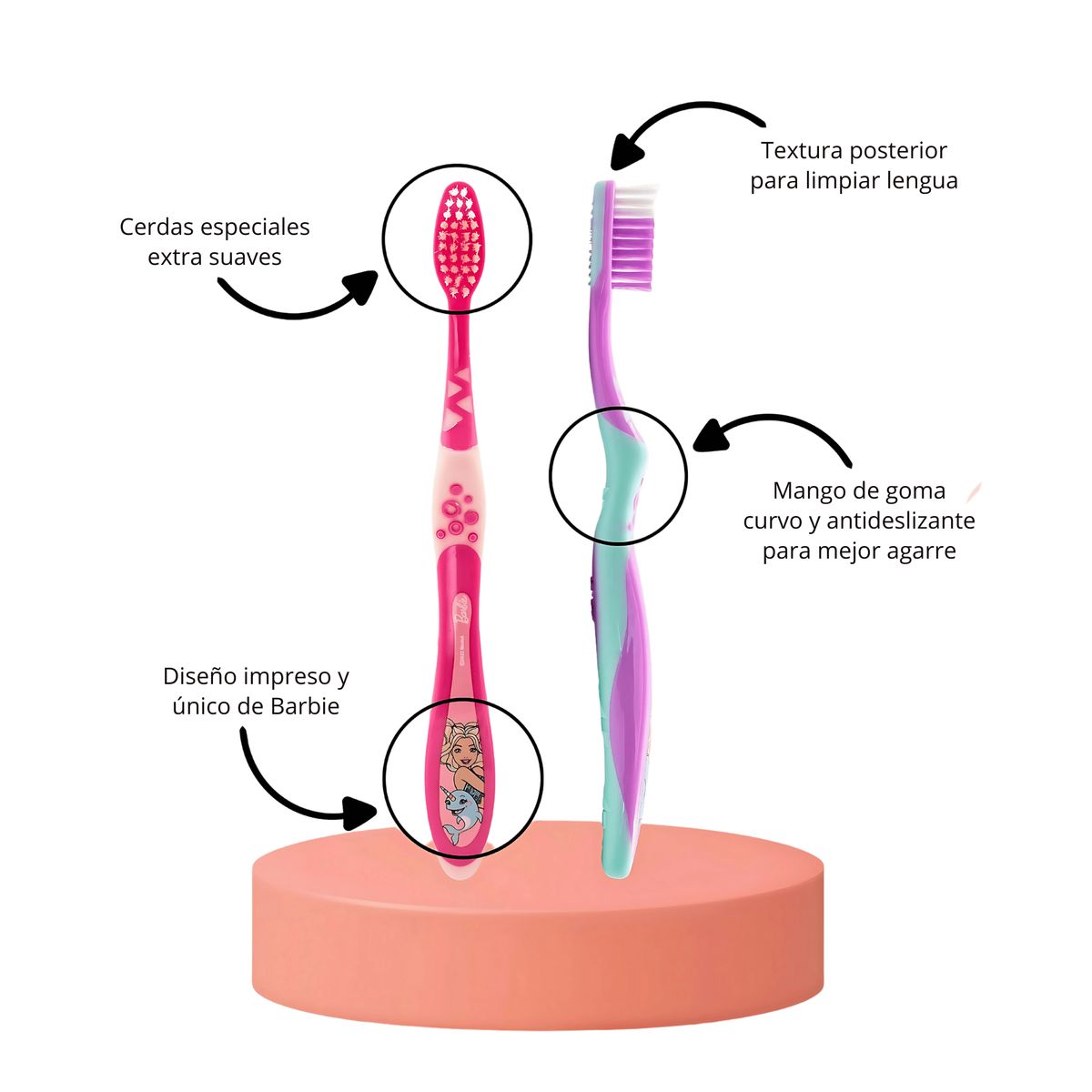 BARBIE - Pack 2 Cepillos de Dientes BARBIE 3 a 6 años