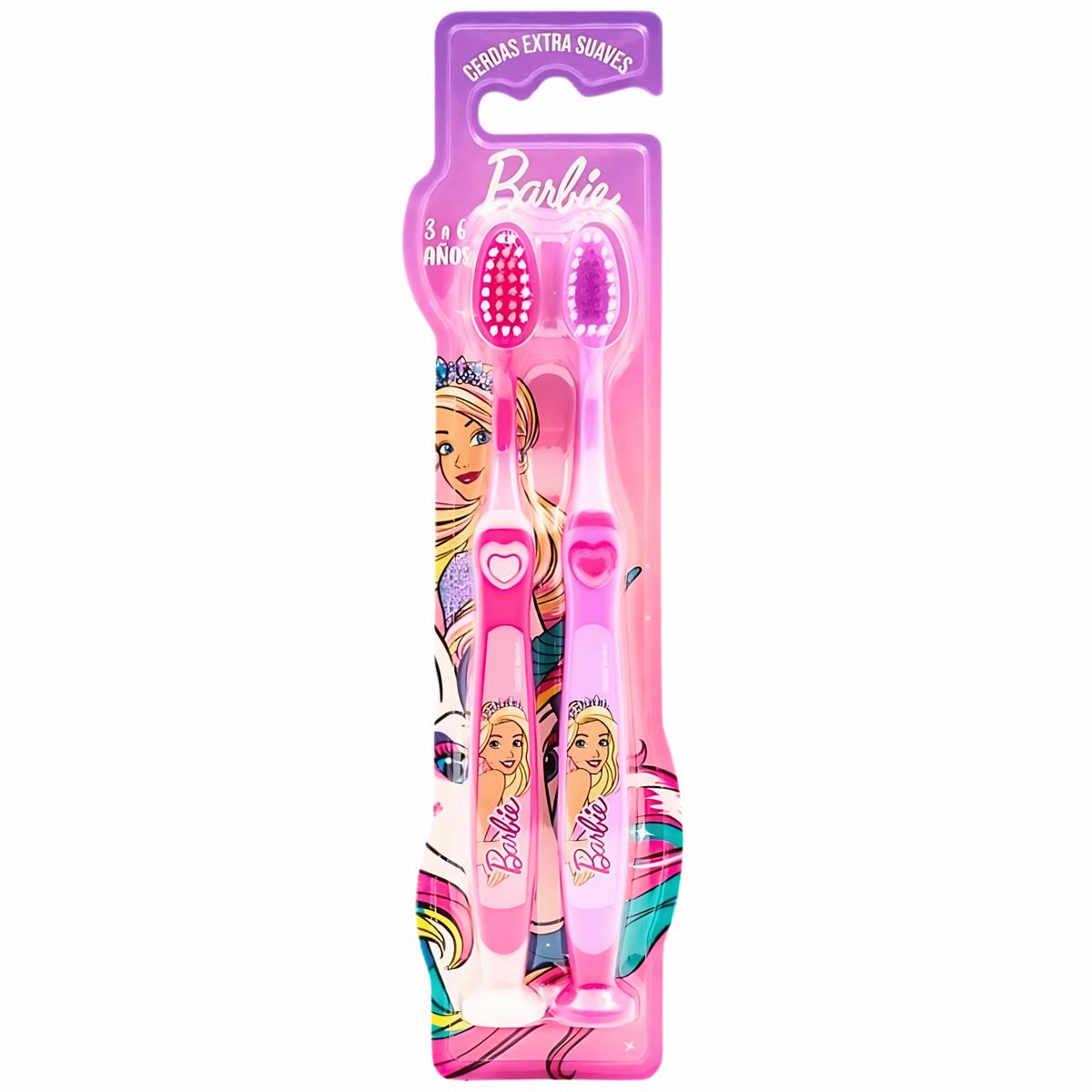 BARBIE - Pack 2 Cepillos de Dientes BARBIE 3 a 6 años Base Adherente