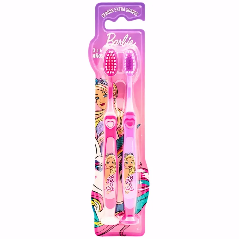 BARBIE - Pack 2 Cepillos de Dientes BARBIE 3 a 6 años Base Adherente