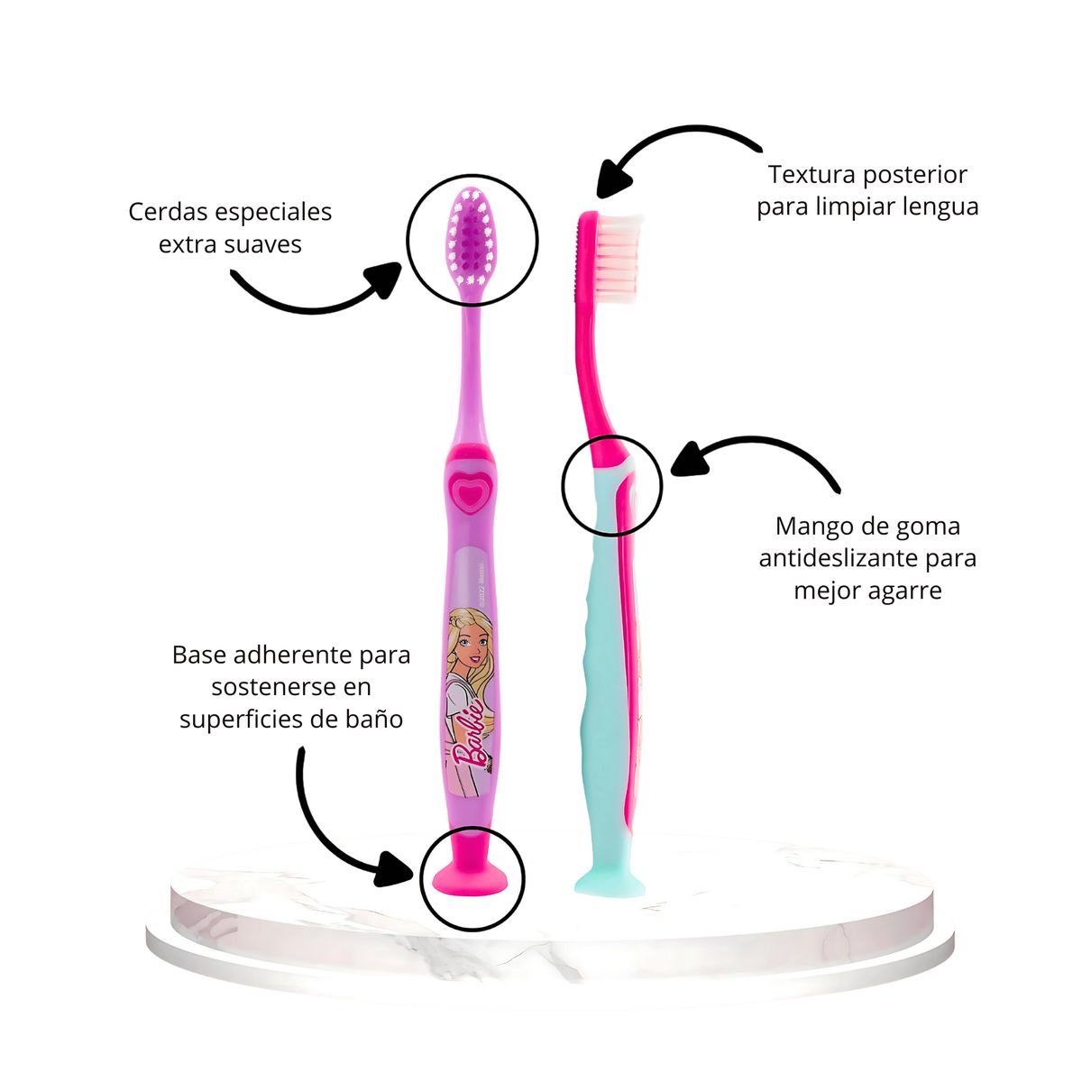 BARBIE - Pack 2 Cepillos de Dientes BARBIE +6 años Base Adherente