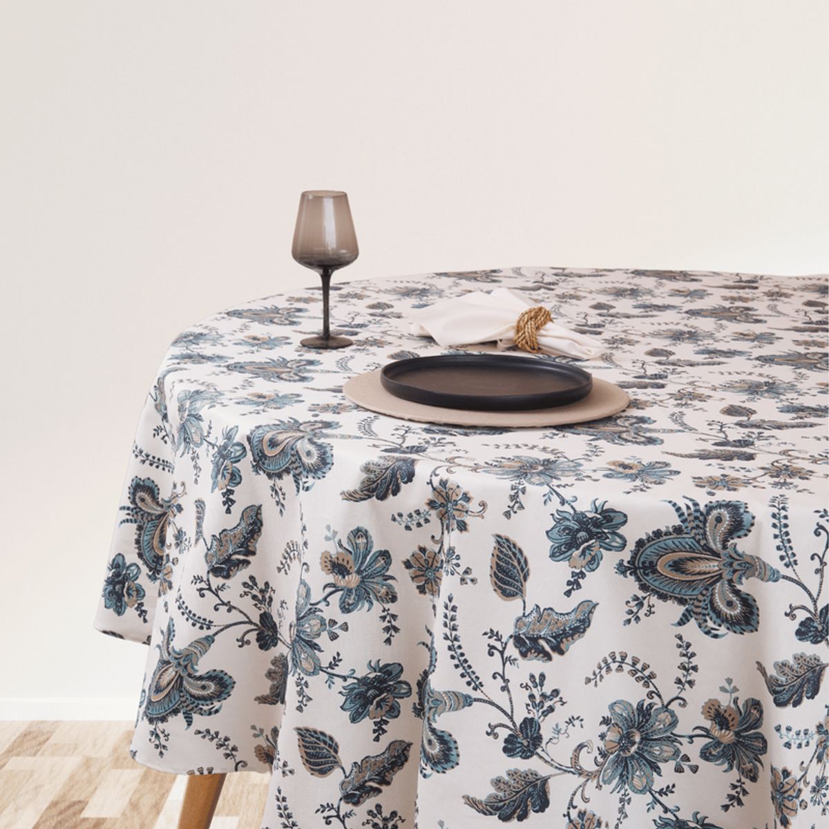 CASIOPIA - Mantel antimanchas cuadrado 8 sillas FLORA AZUL