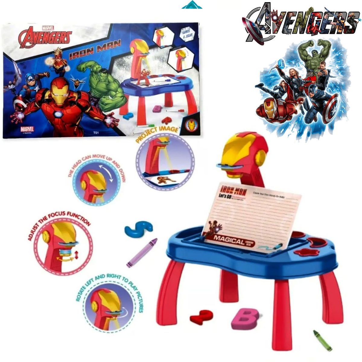 MARVEL - Pizarra Proyector De Dibujo Para Niños Iron Man