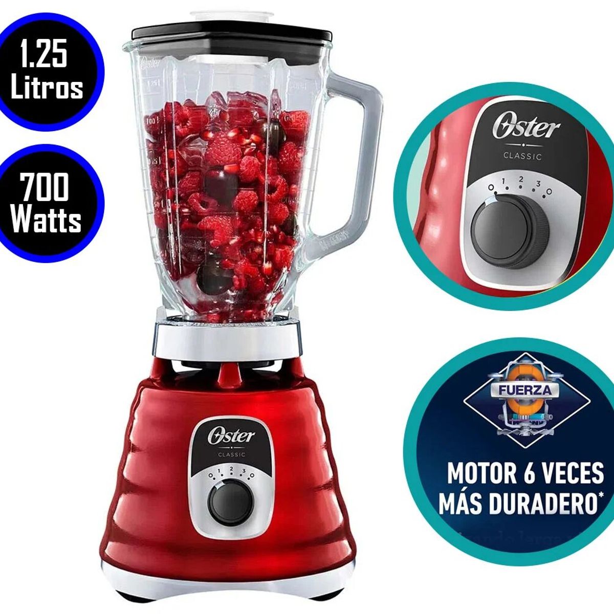 OSTER - LICUADORA OSTER BLST4126R 3 VELOCIDADES 1.25LT 700W ROJO