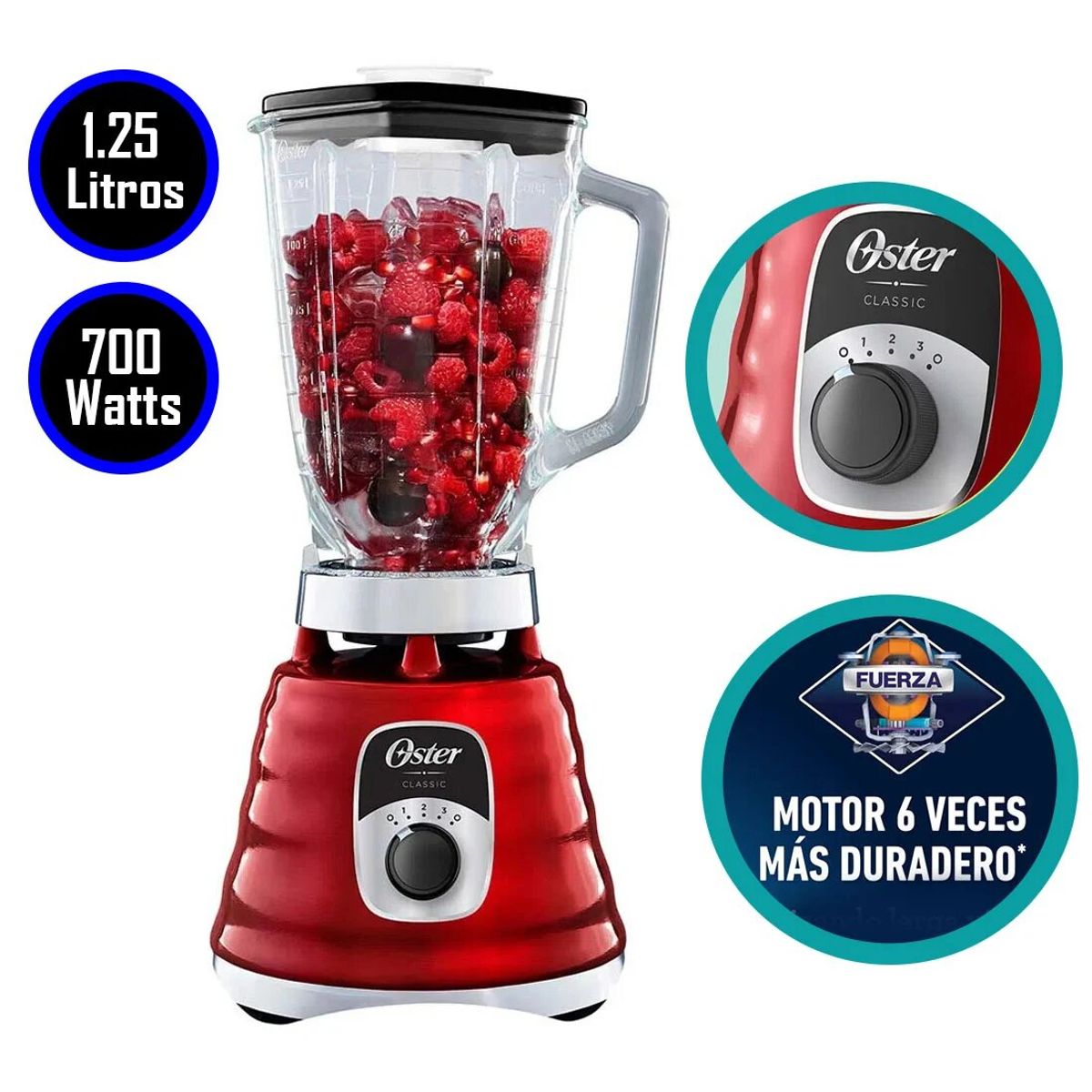 OSTER - LICUADORA OSTER BLST4126R 3 VELOCIDADES 1.25LT 700W ROJO