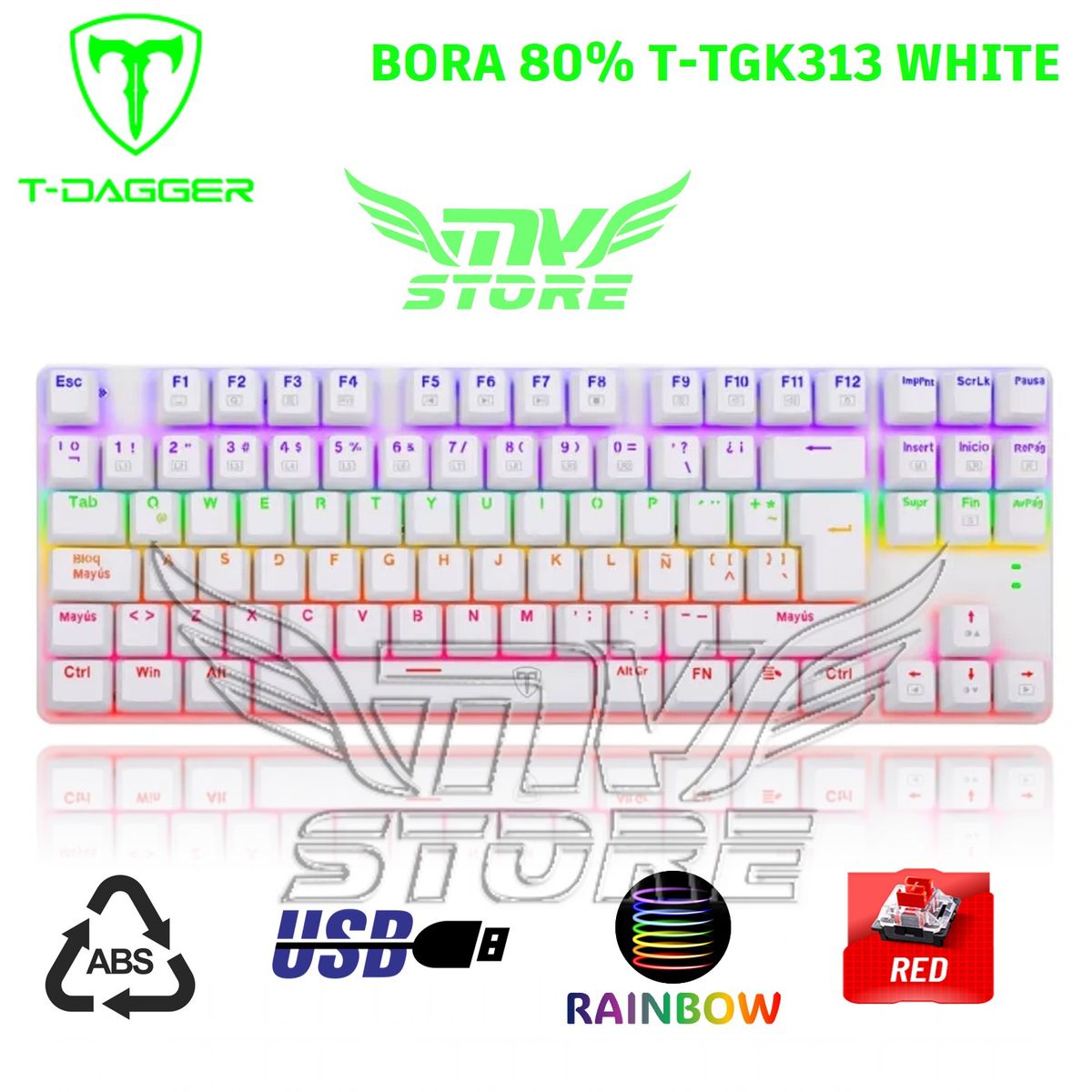 T-DAGGER - Teclado Mecanico T-Dagger Bora TKL TGK313 Blanco Español Red