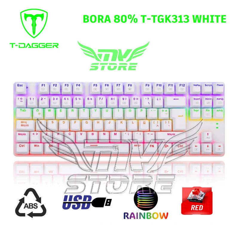 T-DAGGER - Teclado Mecanico T-Dagger Bora TKL TGK313 Blanco Español Red