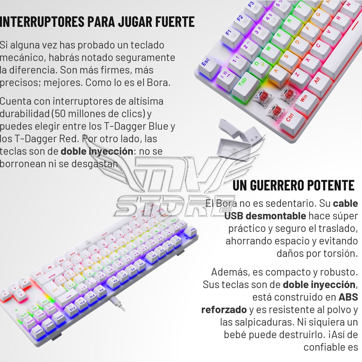 T-DAGGER - Teclado Mecanico T-Dagger Bora TKL TGK313 Blanco Español Red