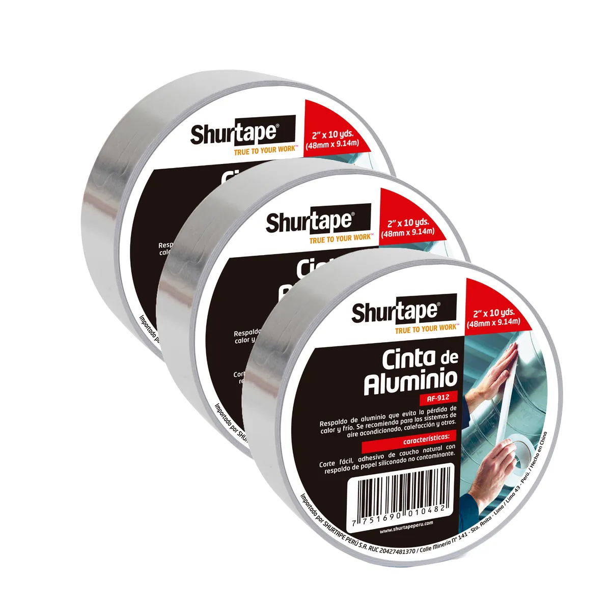 SHURTAPE - Cinta de Aluminio 2" x 10 Yd Pack x 3
