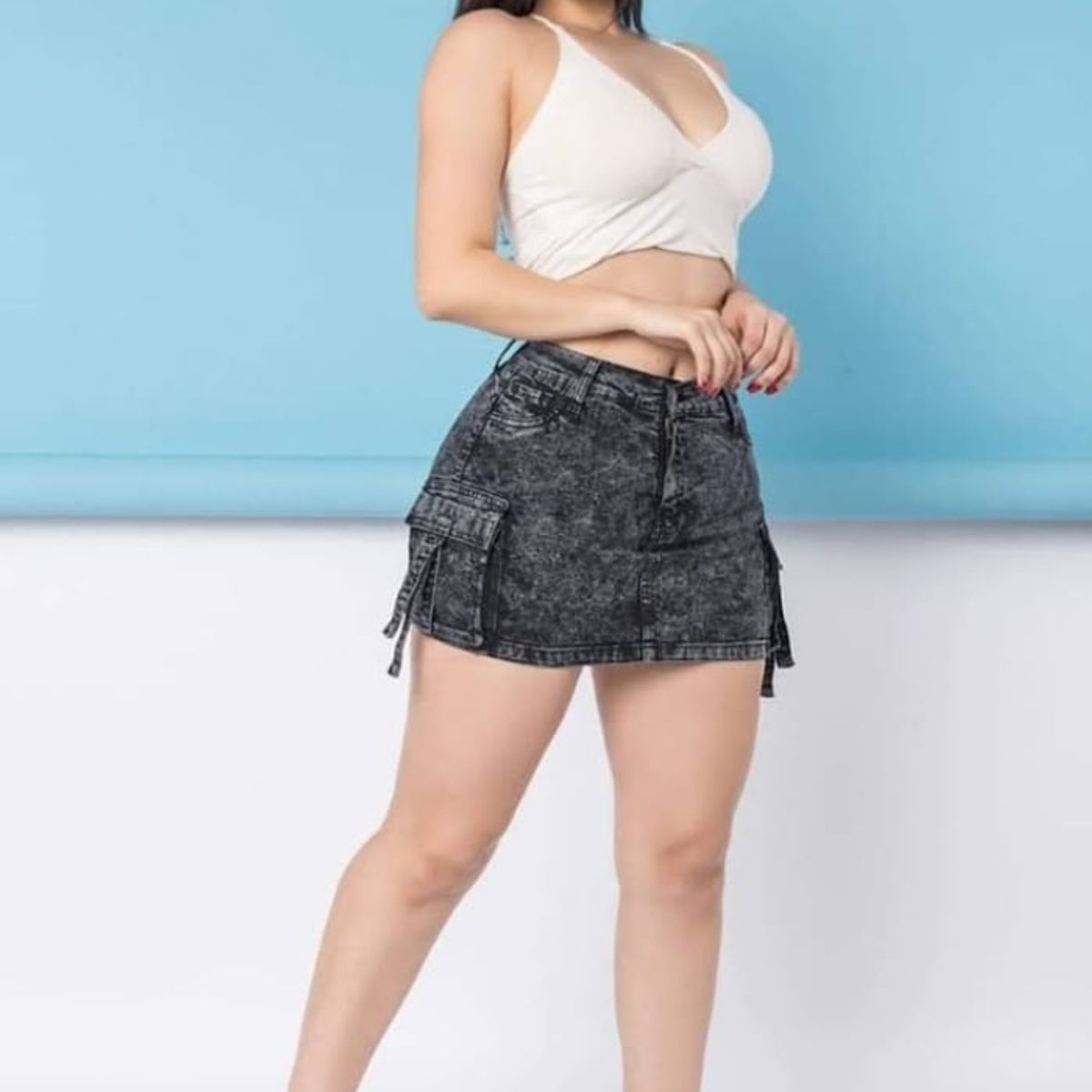 GENERICO - falda short cargo jean para mujer