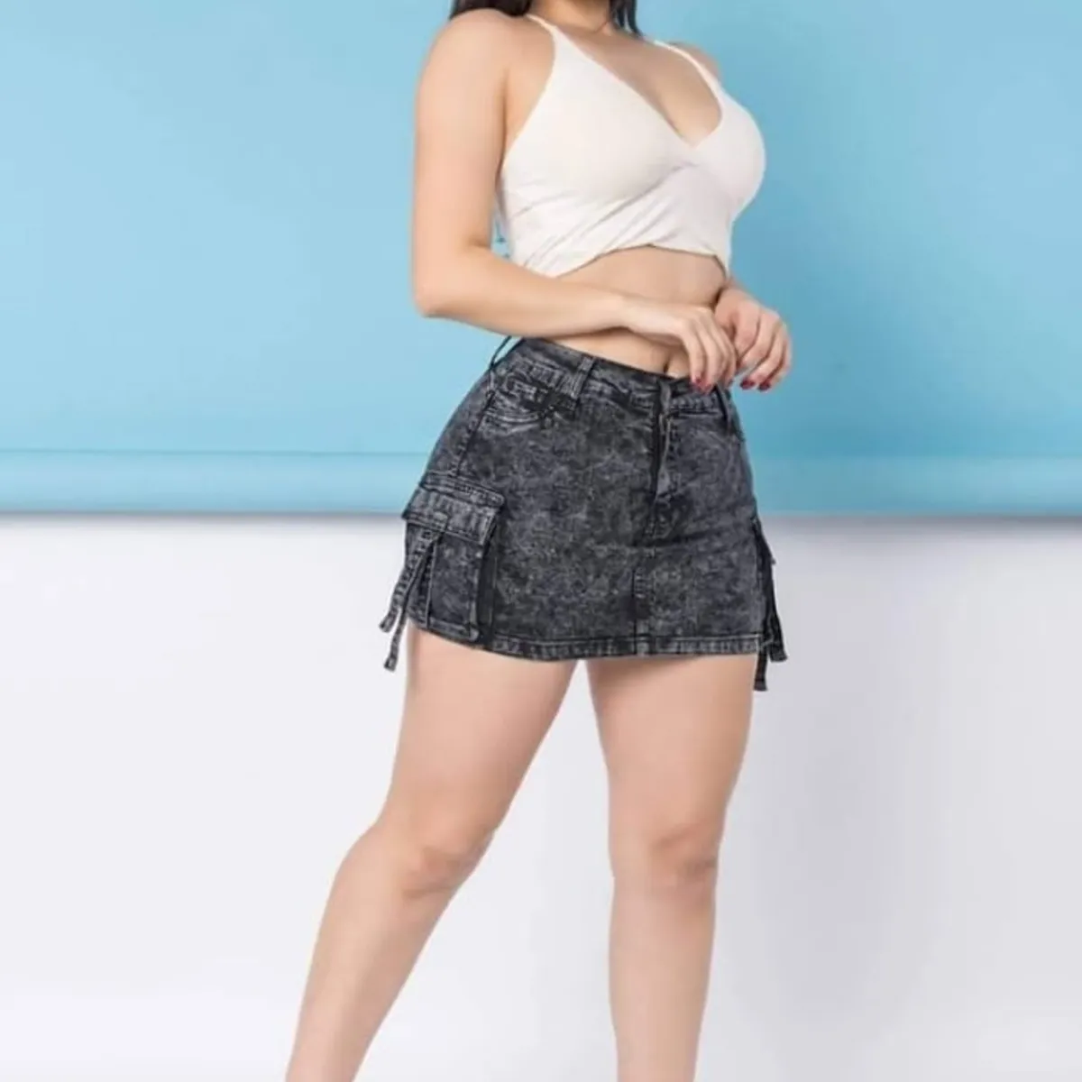 GENERICO - falda short cargo jean para mujer