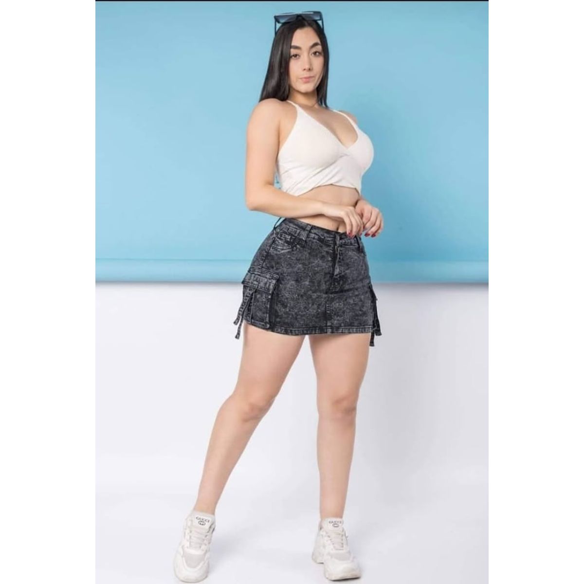 GENERICO - falda short cargo jean para mujer
