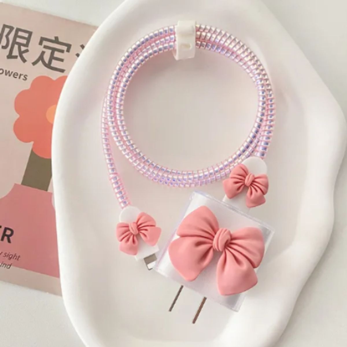 GENERICO - Protector o cases de cargador  para Iphone (Lazo Rosado)