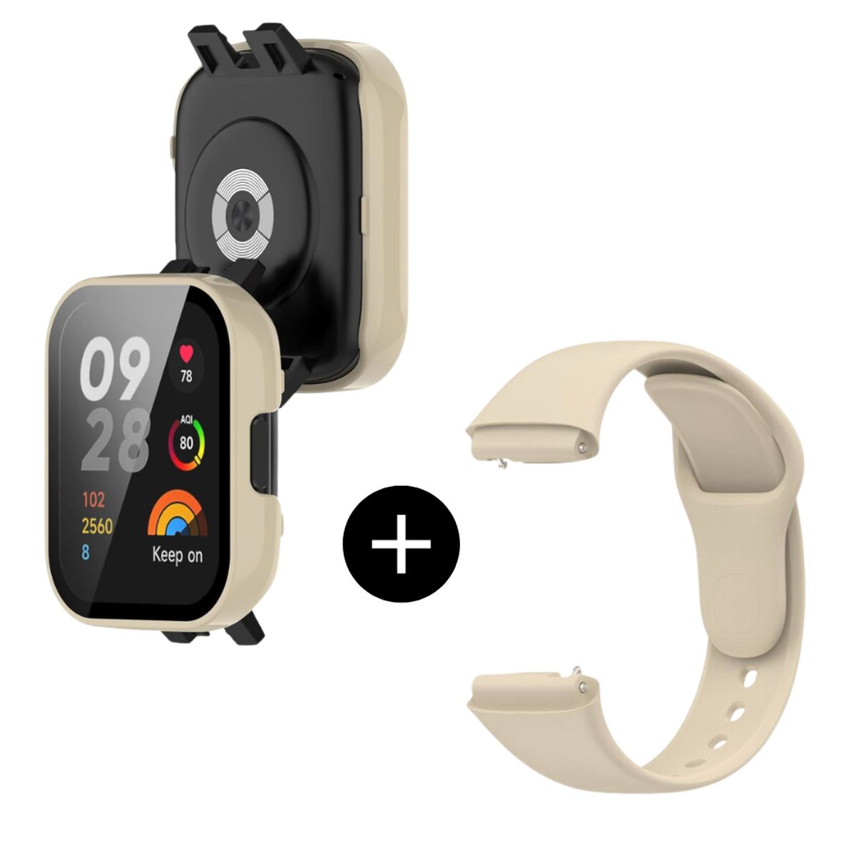 GENERICO - pack correa beige + case bumper beige para Watch 3 Lite