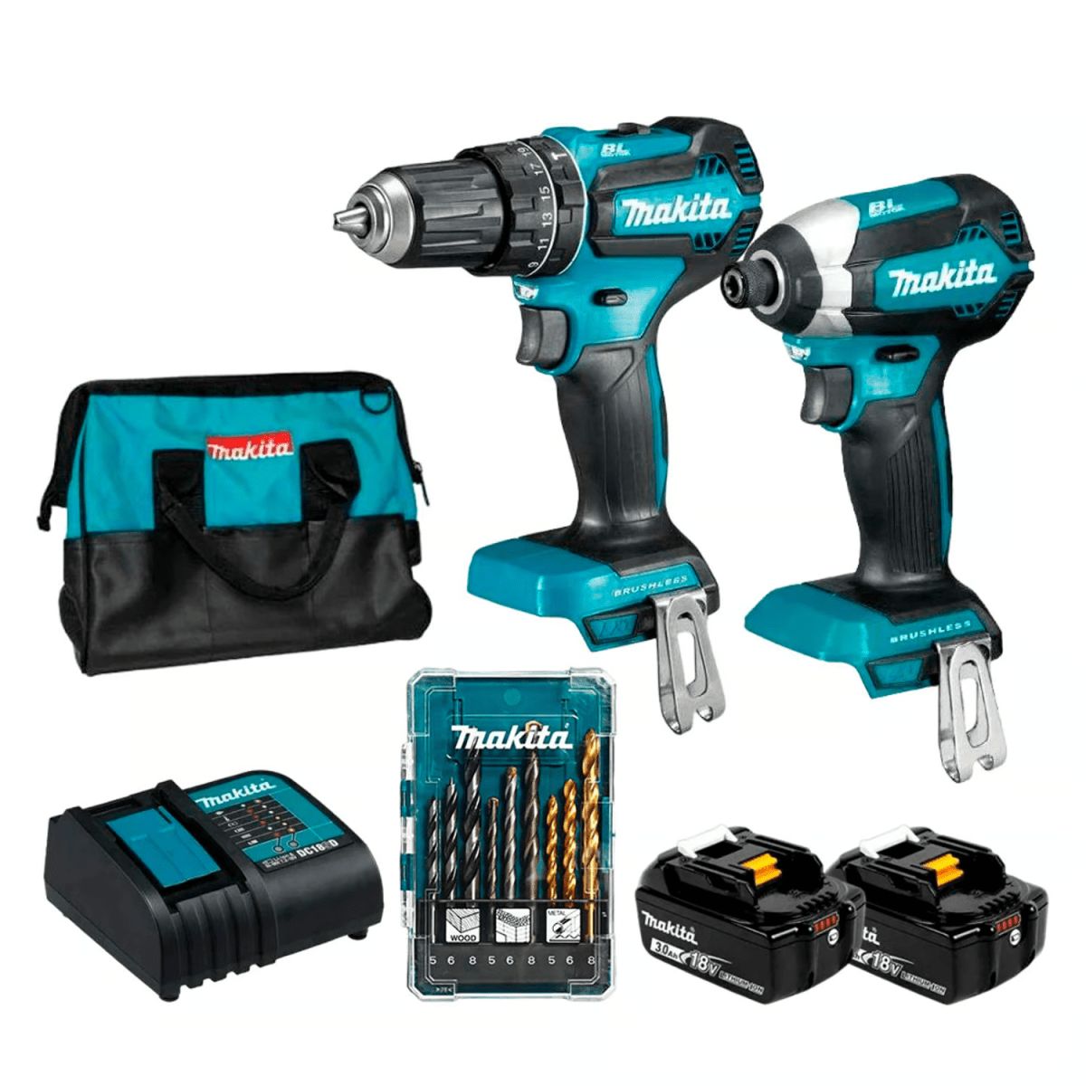 MAKITA - Taladro 1/2''+ Atornillador 1/4’’ Inc 2 Bat y Carg Makita DLX2283S
