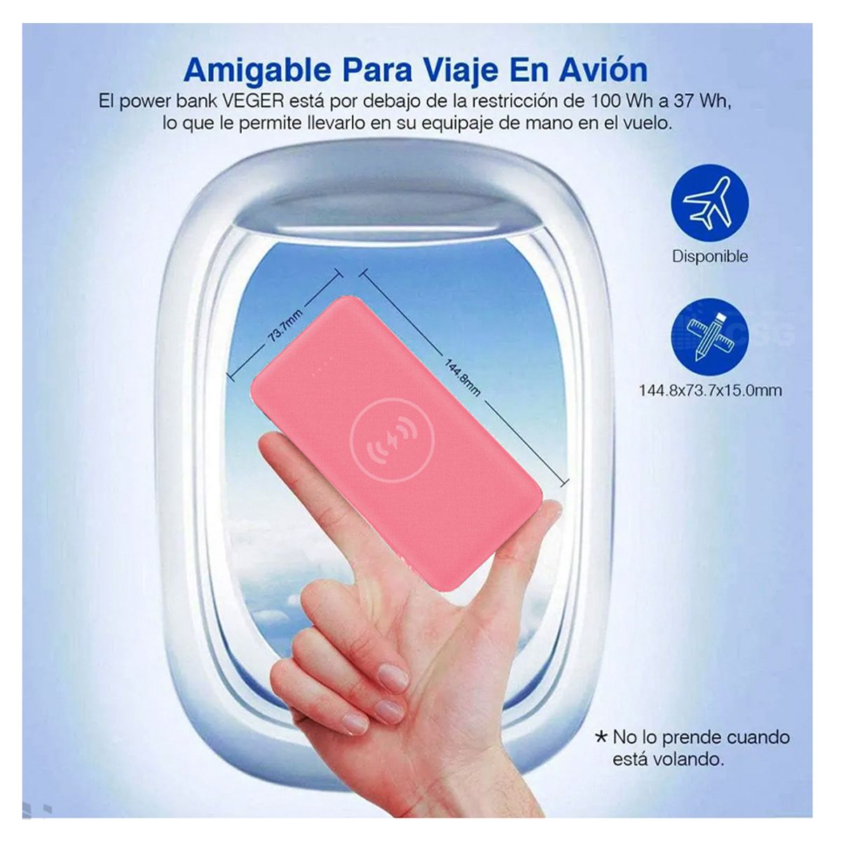 CAFINI - Powerbank Pórtatil de 6000 mAH - Rosa