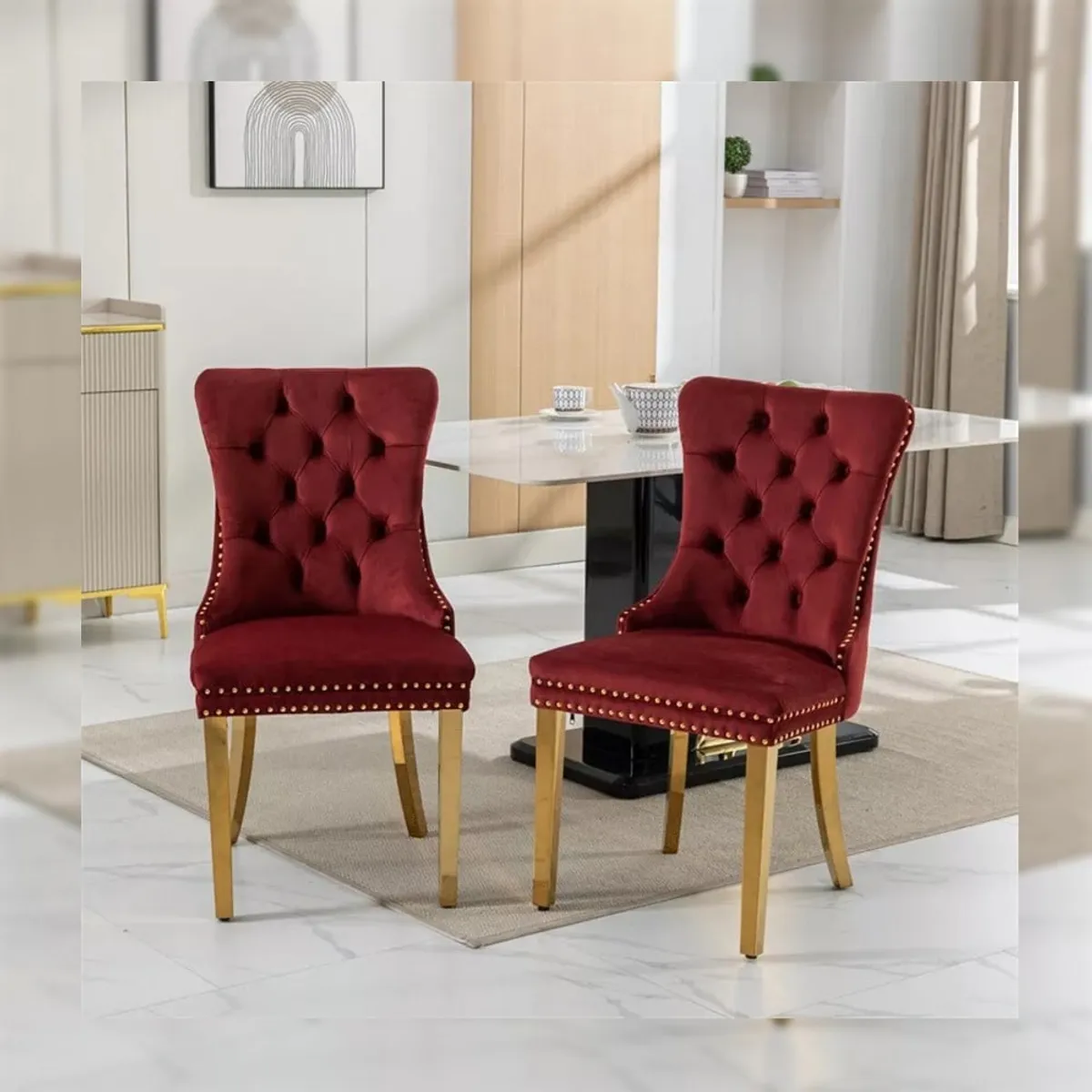 DMUEBLES - DM Comedor 2 sillas Italy - Blanco y Negro/Granate